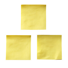 Three yellow sticky notes arranged against a black background, slightly angled
