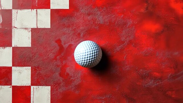 Checkered red surface with white squares and a golf ball
