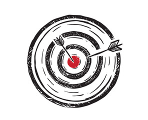 Drawing of an arrow pointing to a target. Hand drawn	
