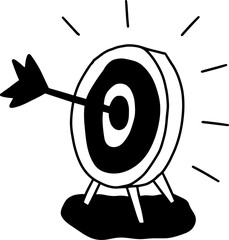 Success concept illustration of an arrow hitting the center of a target board on a tripod stand