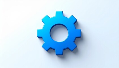 Blue Cogwheel on White Background with Soft Shadows Top View