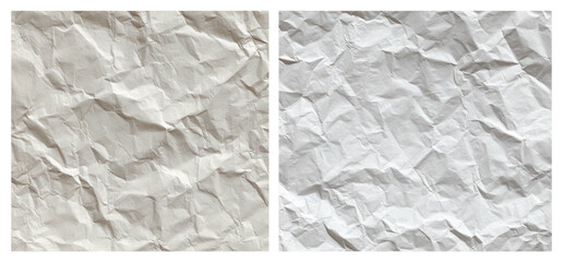 Two adjacent panels showcasing heavily crumpled paper textures, with light and shadow interplay