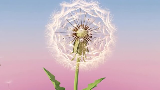 Abstract Dandelion Seed Head on Grass Podium Blowing Seeds Digital Art