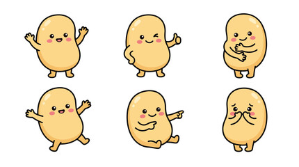 Cute Bean Cartoon Character Set � Kawaii Mascot Vector for Commercial Branding