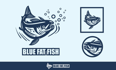 Fototapeta premium blue catfish healthy river fish lobo, silhouette of cute freshwater fish vector illustrations