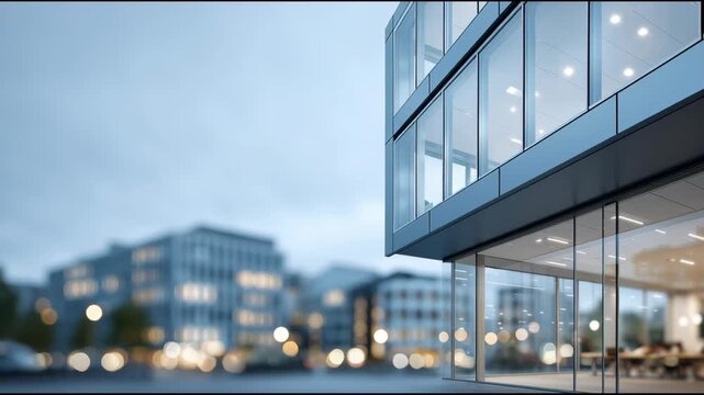 Modern glass facade reflections with copy space