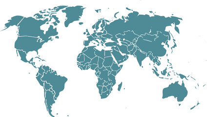 Obraz premium Stylized Teal World Map Silhouette with Political Borders