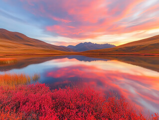 Vibrant Sunset Reflection Over Serene Lake