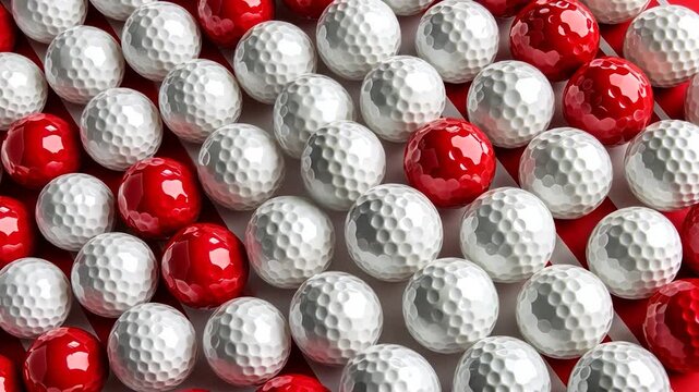 Golf balls, white and red, arranged in a pattern resembling a striped background