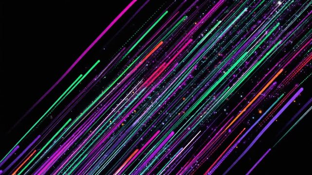 Vibrant Dynamic Abstract Design Featuring Diagonal Color Streaks in Pink, Blue, Green, and Red with Solid and Dotted Lines