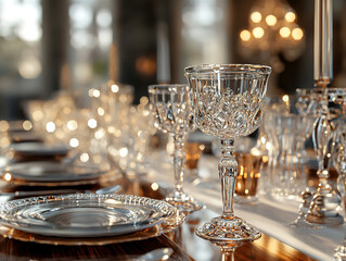 Elegant Crystal Glassware on a Dining Table