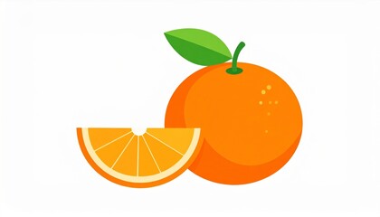 Orange Still Life with Slice on White Background