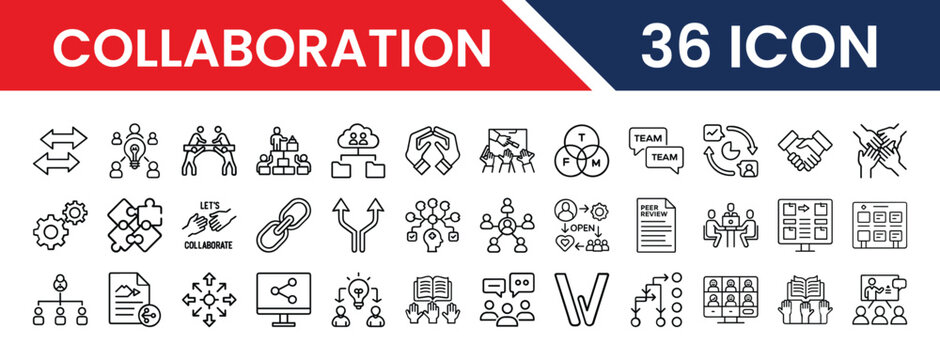 Collaboration and teamwork icons for business and communication purposes