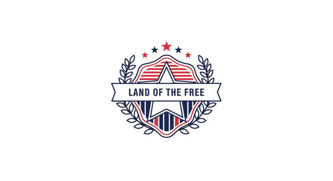 Patriotic Badge Featuring a White Star and Banner with land of the Free Text