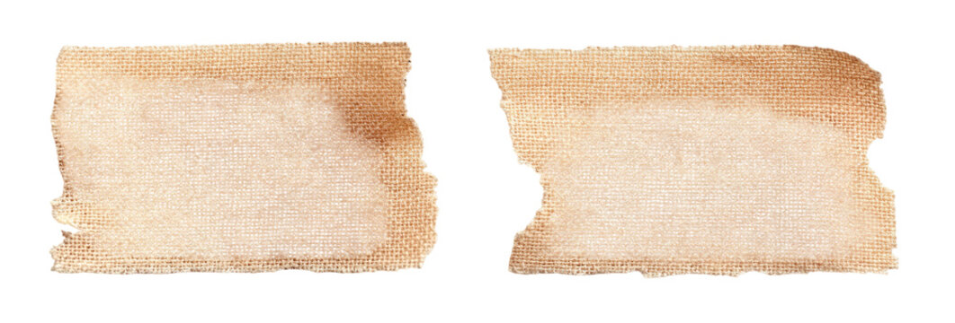 Two torn paper rectangles, beige with textured surface, on a black background, with irregular edges