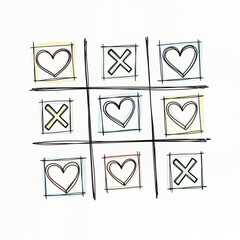 Tic-tac-toe game board with hearts and X symbols drawn  