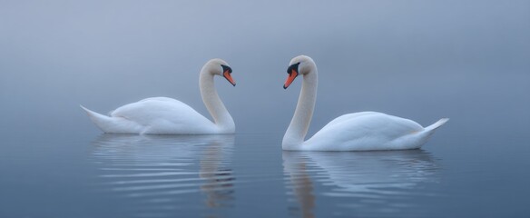 Obraz premium swans glide effortlessly over calm water radiating serene beauty and peaceful joy