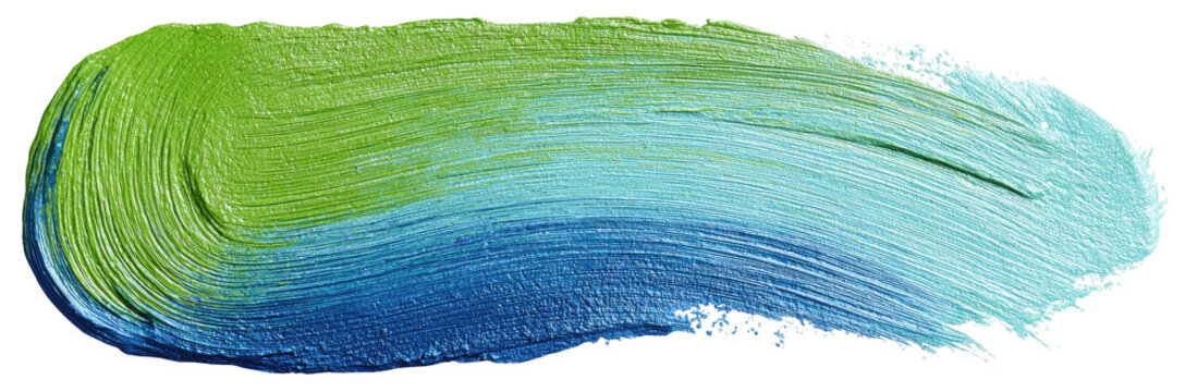 A swathe of mixed-tone paint, green fading to blue on black background