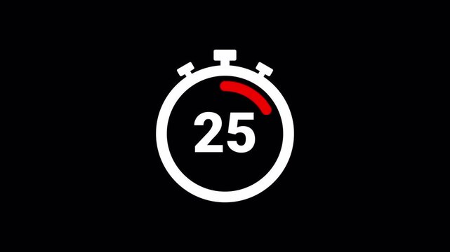 Thirty second countdown timer with alpha channel, 30 seconds to 0 on transparent background. 4K Video