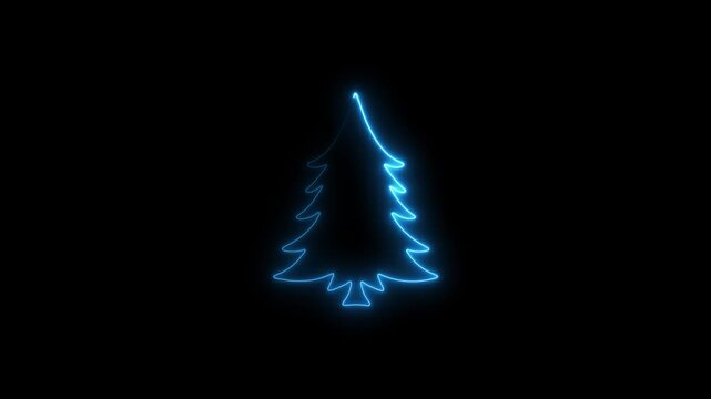 Glowing Blue Christmas Tree Neon Outline on Black Background Holiday Decoration neon christmas tree christmas tree outline