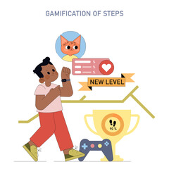 Steps Gamification with Fitness Tracking Vector Illustration