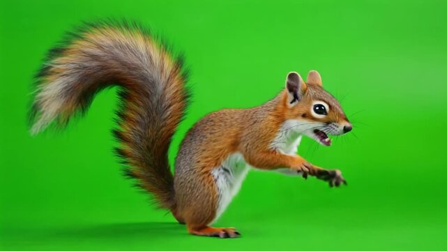 Red squirrel standing on hind legs with open mouth