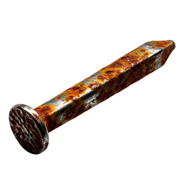 Rusty Metal Nail Close Up With Corrosion And Texture Details Isolated on transparent background