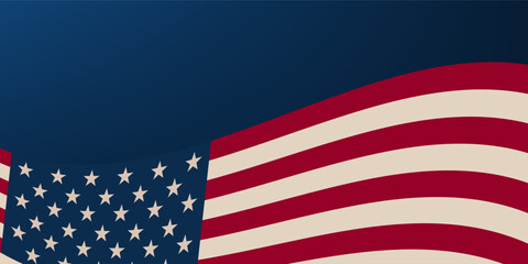 Fototapeta premium Stars stripes. USA flag background, United States banner, blue US border. United States of America flag banner, USA flag background, American blue background with vector waving flag, 4th of July, Labo