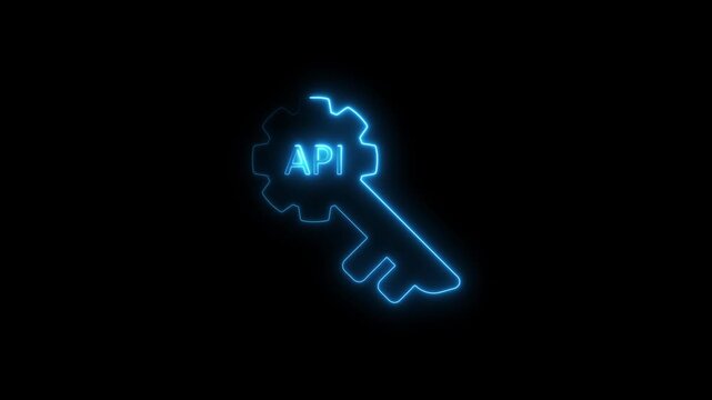 Neon Blue A P I Key Symbol with Gear on Black Background for Technology and Software Concepts api key