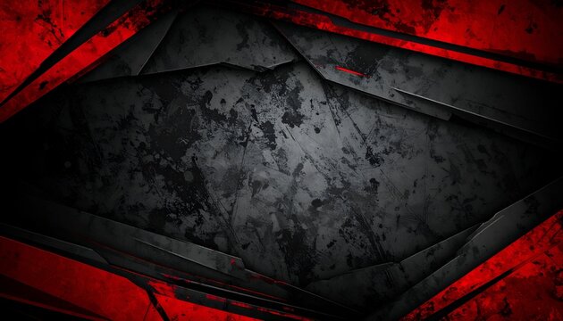 A dynamic, abstract background featuring jagged red and dark grey layers creating a modern, edgy look