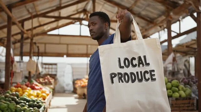 Locally produced in a market. Tote bag.