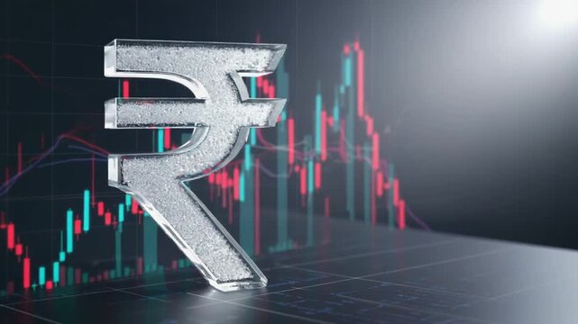 Indian rupee with a stock market chart.