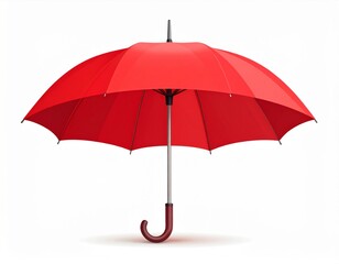 Vibrant Red Umbrella with Silver Handle Standing on a White Background