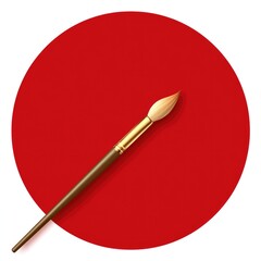Traditional japanese calligraphy brush on red circle on white background