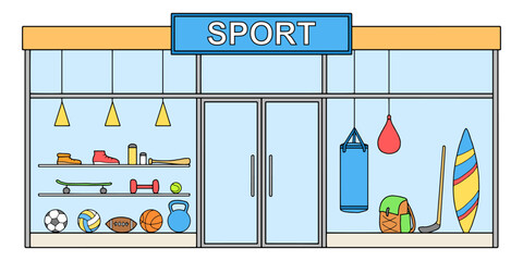 Sport store exterior shop graphic color sketch illustration vector 