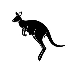 Fototapeta premium A striking black silhouette of a kangaroo in mid leap showcasing australian wildlife silhouette high quality professional detailed modern elegant stylish clean crisp