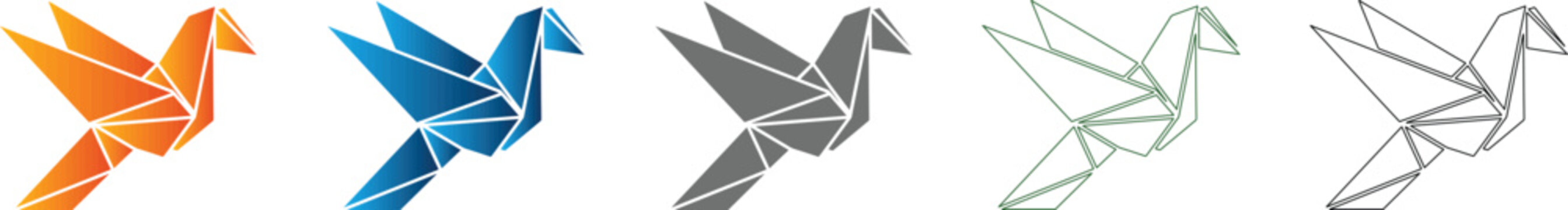 Dove Origami Paper Bird Icon Set Vector Illustration