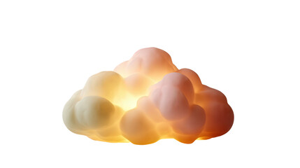 Soft pastel cloud-shaped lamp with warm light background isolated on a Transparent background, PNG file.