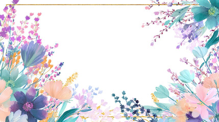 Soft pastel floral frame for spring greeting cards background isolated on a Transparent background, PNG file.