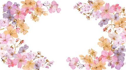 Soft pastel floral frame for spring greeting cards background isolated on a Transparent background, PNG file.