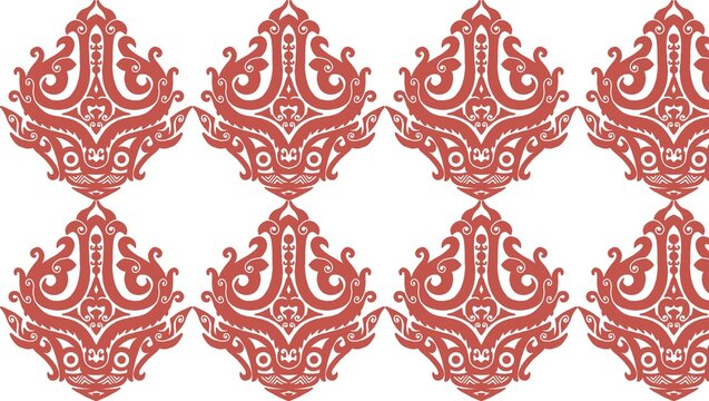 Intricate red damask pattern on white background for design