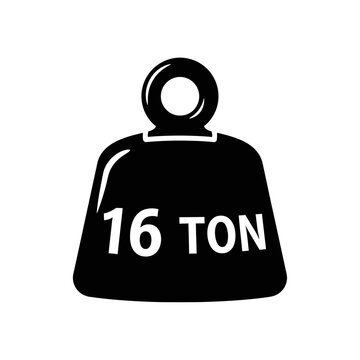 A stark black silhouette depicts a weight marked 16 ton emphasizing heavy industrial capacity silhouette high quality professional detailed modern elegant stylish