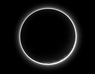 Ethereal Total Solar Eclipse with Silver Halo Effect in Black Background