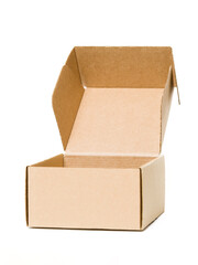 Empty Cardboard Shipping Box. A single, light brown corrugated box. Concept of packaging, and logistics