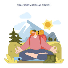 Obraz premium Meditative Hiker in Nature Vector Illustration