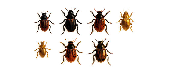 Various Beetles Isolated on White Background, Entomology and Nature Concepts, Insects