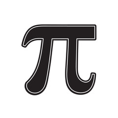 Bold Solid Black Pi Symbol Icon with Thin White Outline, Classic Geometric Design for Math and Science.