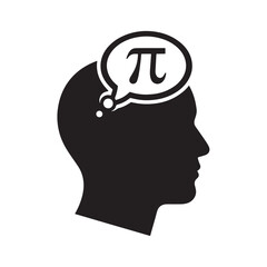 Intellectual Mathematical Thinking Concept with Human Head Silhouette and Pi Symbol in Thought Bubble Representing Logic, Education, and Problem Solving