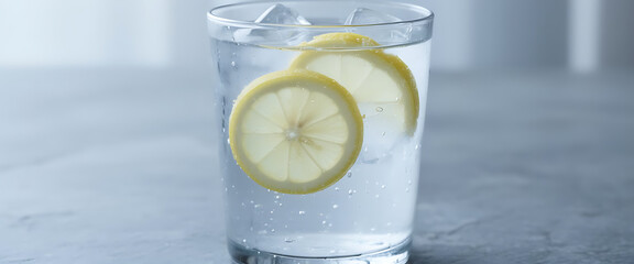 Refreshing Lemon Water with Ice, Healthy Drink for Summer, Wellness Concept, Detox