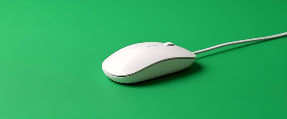 White Computer Mouse on Green Background, Minimalist Tech Concept for Design and Marketing